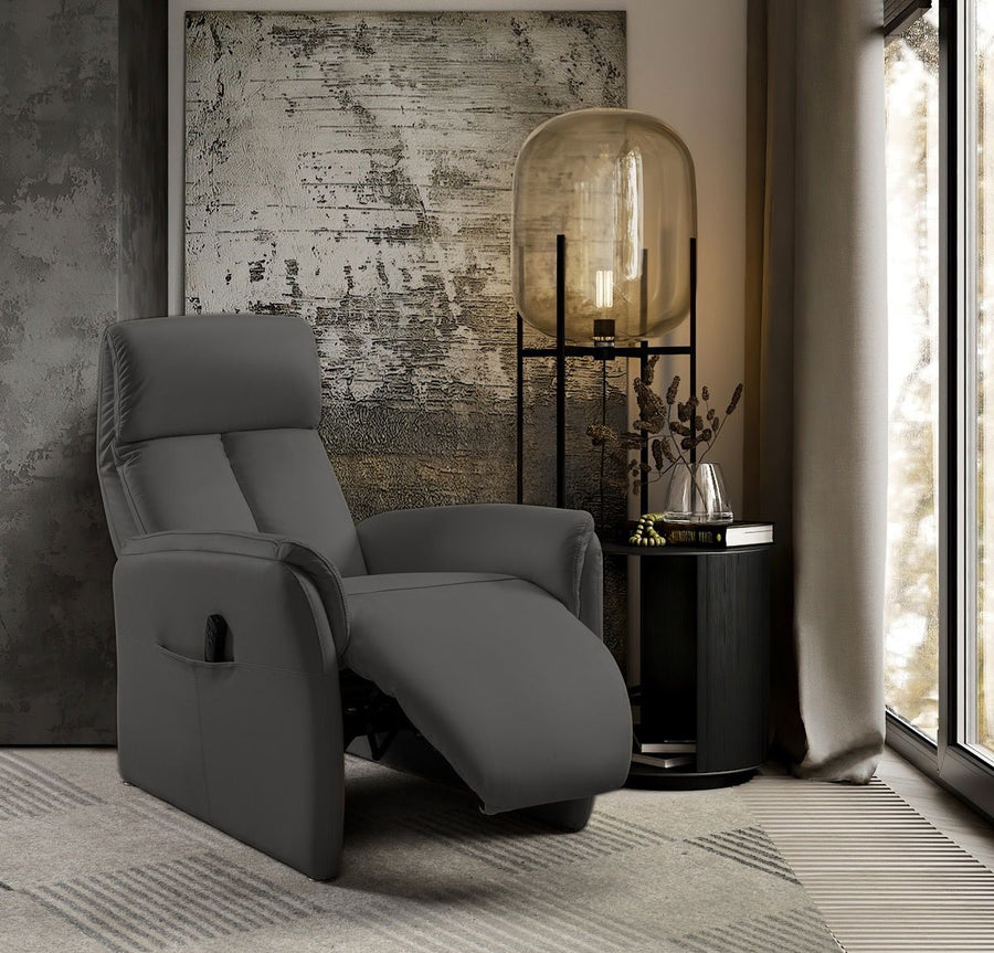 Image of 2BM - Relaxfauteuil Rosa - Leder - Donker grijs - 2 motoren - 72x105x85cm. Deze lederen relaxzetel is voorzien twee mo...