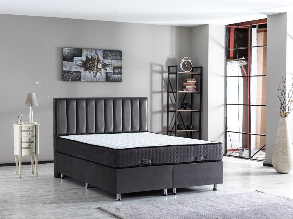 2BM -  Boxspring  Crown - Cuir artificiel - Noir - 180x122x200cm