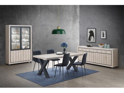 Image of Eetkamer Ontario - 3-delige set - Natuurlijke Eik. Dressoir 224,5x90x45cm<br>Vitrine +led 132,5x132,5x45cm <br>Eettafel 190x95cm...