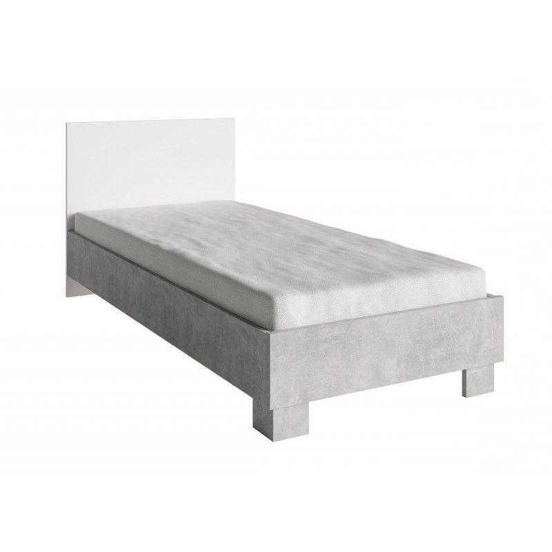 Image of MLM - Eenpersoonsbed Dakota - Beton/Wit - 90x88x200cm. U kiest voor een smaakvol bed 90x200 met moderne uitstraling. De lichte kleuren in dit bed geven ...