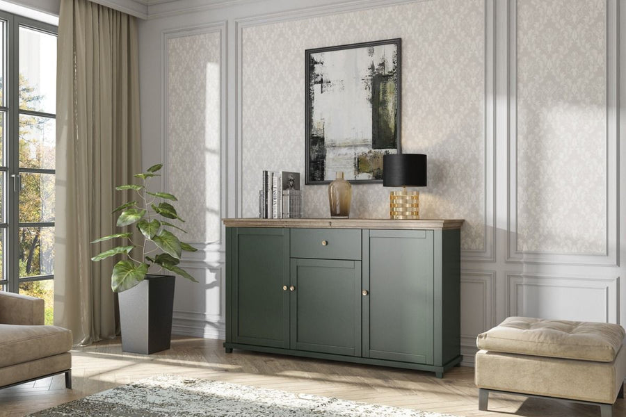 Image of Dressoir Evora 3D1S - Groen - 160x93x42cm. Het meubel is niet voorgemonteerd. Beperkt montageplan.Geadviseerd om te combineren met an...