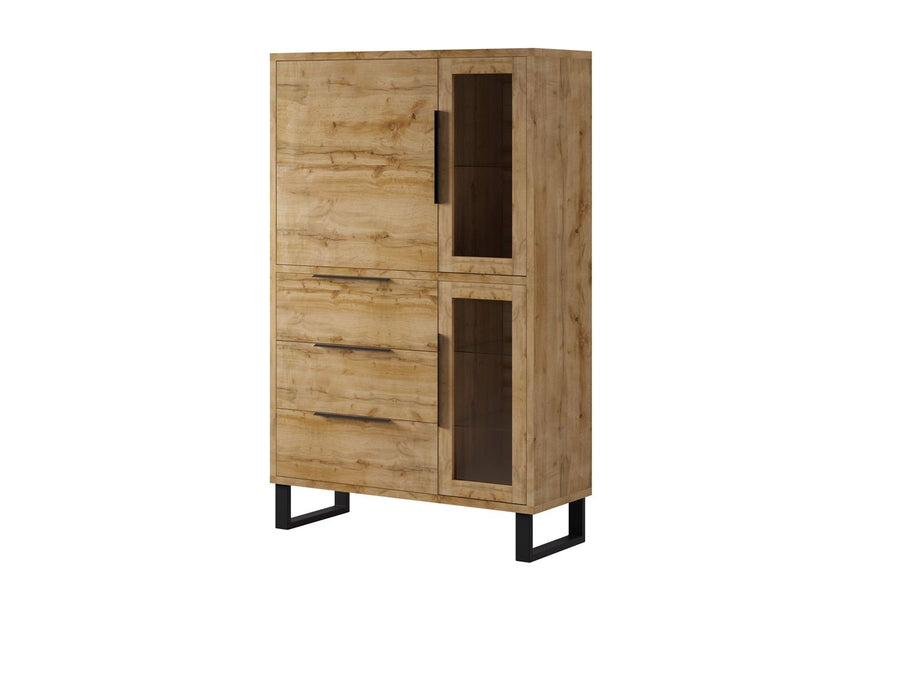 Image of HM - Barkast  Halle - T12 - Donkere Eik - 120x190x45cm. Leuke vitrine met 3 deuren en 3 opberglades....