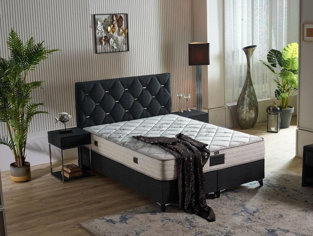 Image of Boxspring Nimbus - Stof - Zwart - 160x122x200cm. Uw juiste keuze boxspring is deze decoratie...