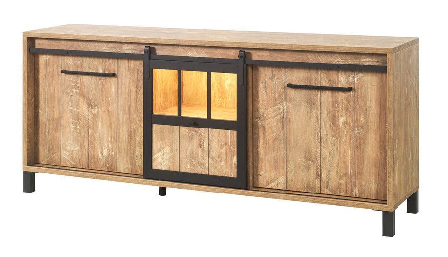 Meubar - Dressoir Alcatraz - DR7 - K661 - Oranje Teakhout/Zwart - 207x90x50cm