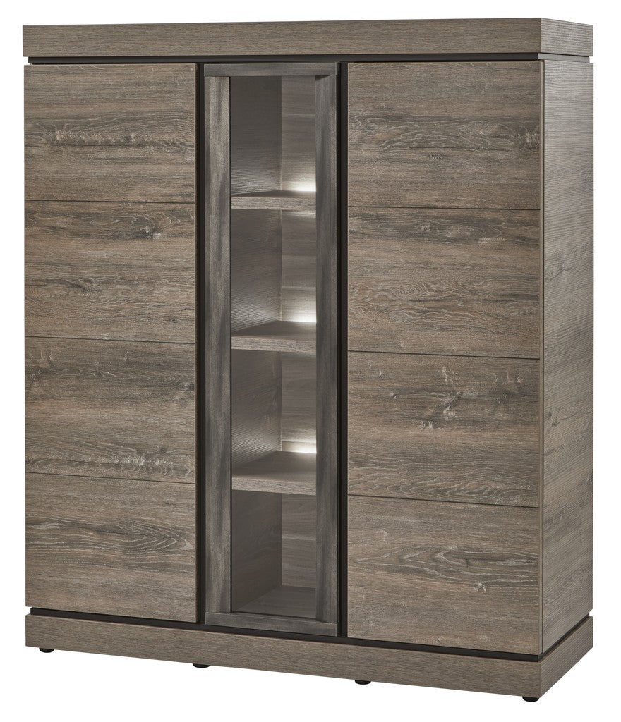 Evan - Vitrine Belluno - V1 - K538 - Millenium eik donker bruin/Imitatie staal - 134x158x50cm