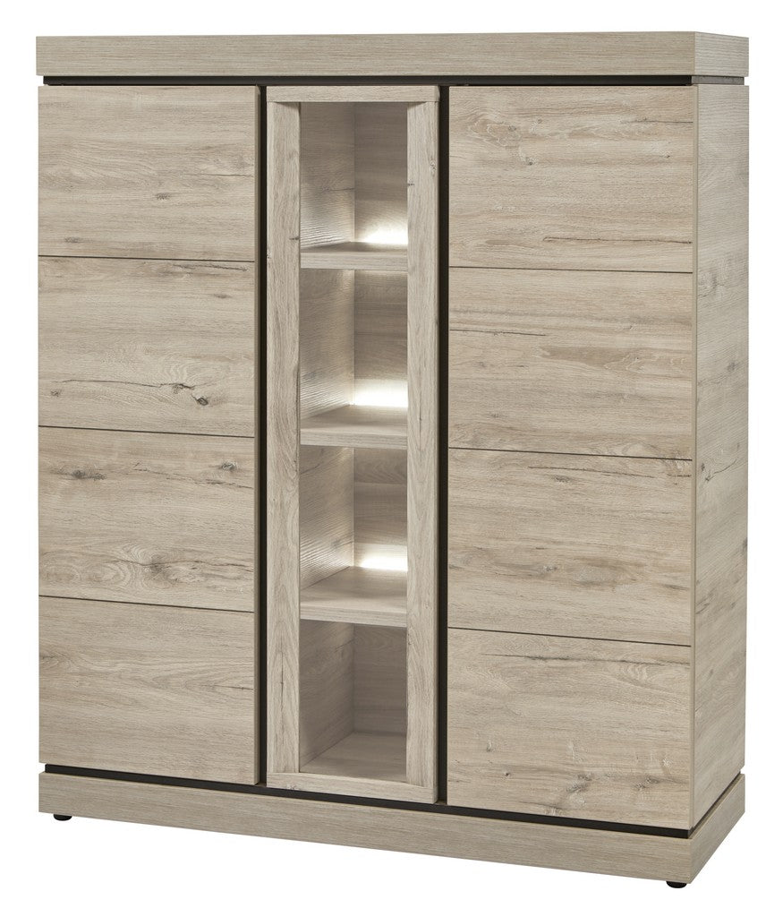 Evan - Vitrine Belluno - V1 - K541 - Millenium eik licht grijs/Zwart - 134x158x50cm