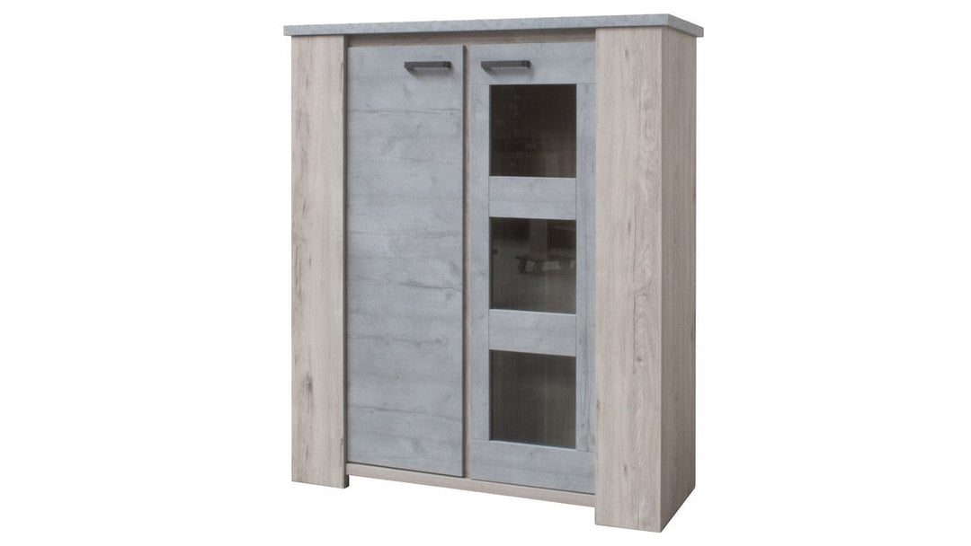 Meubar - Vitrine  Courtrai  - V6 - K540B - Millenium eik licht grijs  - 140x162x50cm