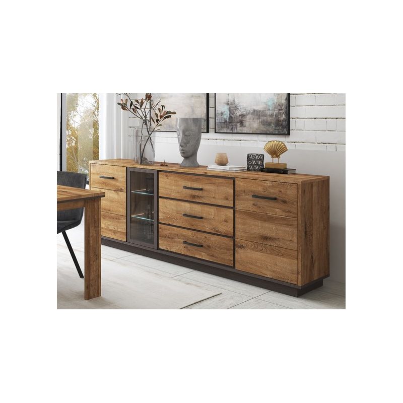 Dressoir Pascal - Donkere Eik/Zwart - 220x88x50cm