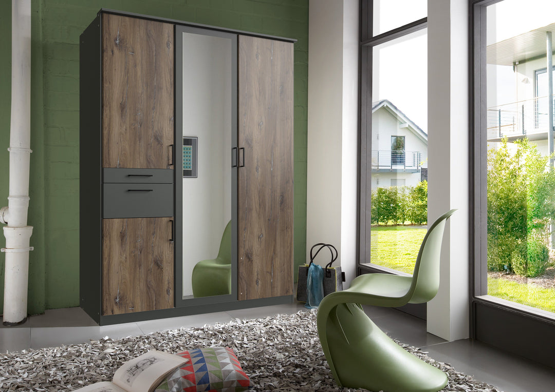 Wimex - Armoire Hennef - Gris/Chêne Foncé - 135x200x58 cm