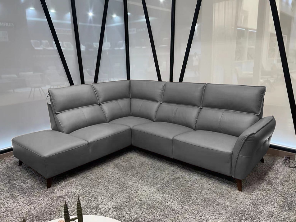 2BM - Salon d'angle Dallas – Gris – Cuir – 245x210cm