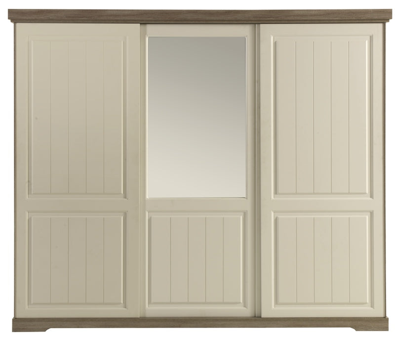 GBO - Armoire 3 portes coulissantes Ivette - Truffe/Porcelaine - 260x220x62cm