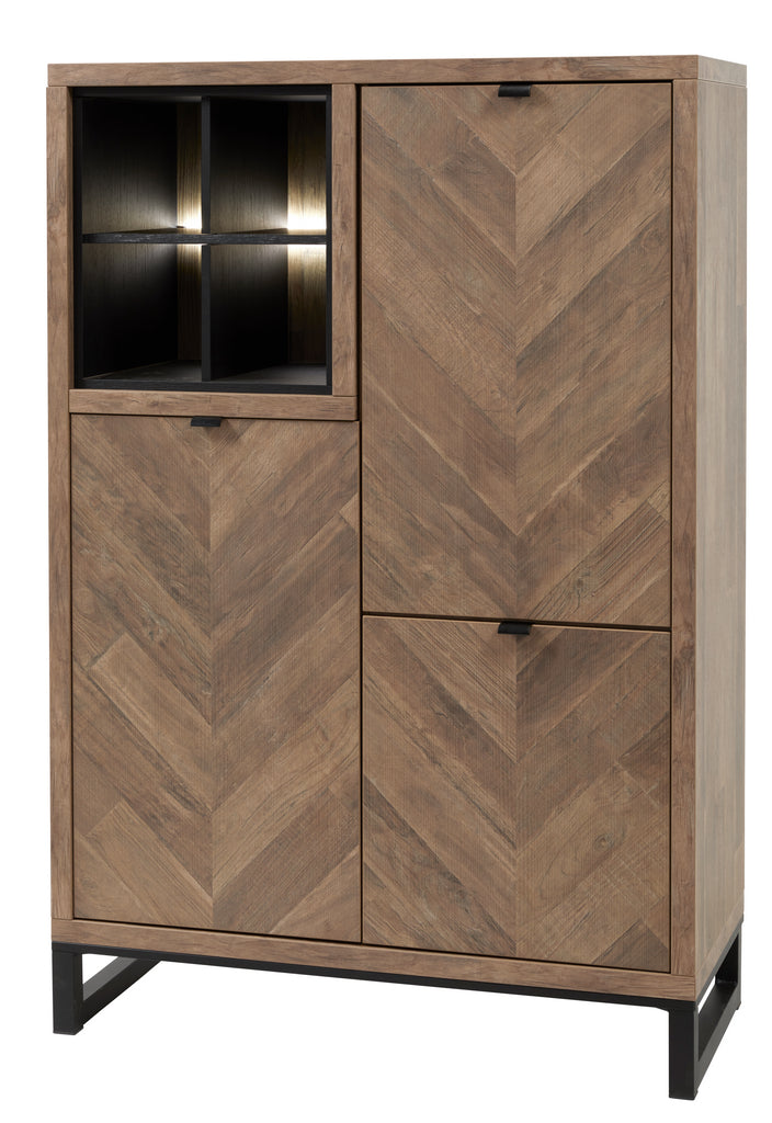 Meubar - Vitrine  Jaipur  - BAR6 - K671V - Old teak (Fishbone doors)/Matt Black - 108x162x50cm