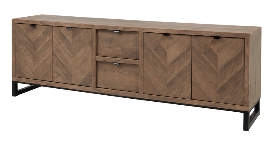 Meubar - Dressoir Jaipur  - DR6 - K671V - Old teak (Fishbone doors)/Matt Black - 232x77x50cm