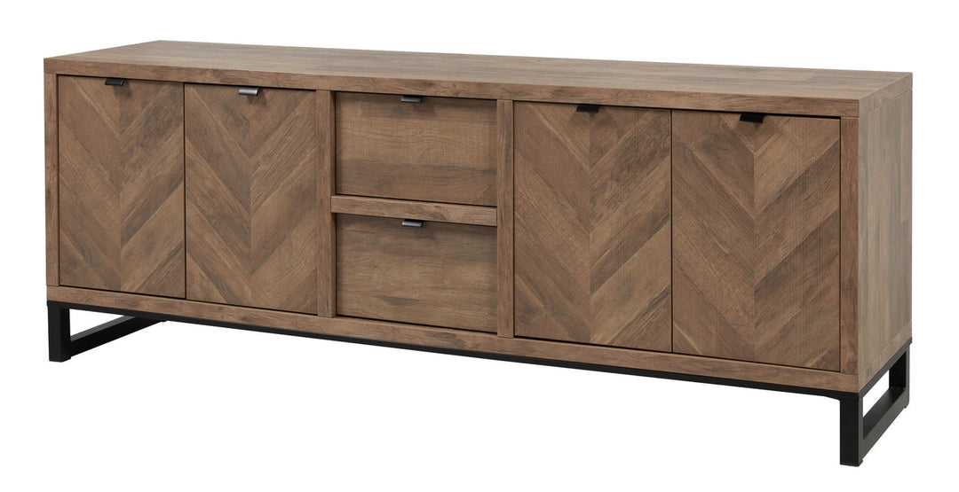 Meubar - Dressoir Jaipur  - DR7 - K671V - Old teak (Fishbone doors)/Matt Black - 208x77x50cm