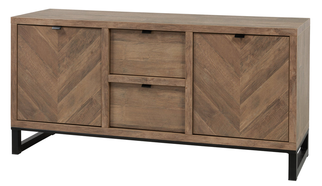 Meubar - Dressoir Jaipur  - DR8 - K671V - Old teak (Fishbone doors)/Matt Black - 159x77x50cm