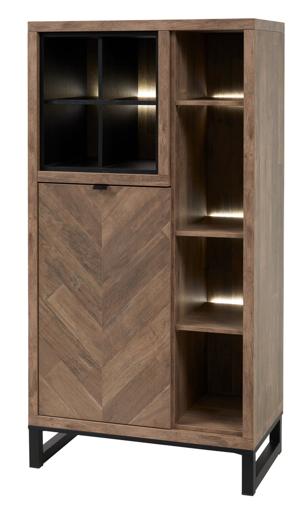 Meubar - Kolomkast  Jaipur  - KB6L - K671V - Old teak (Fishbone doors)/Matt Black - 834x162x50cm