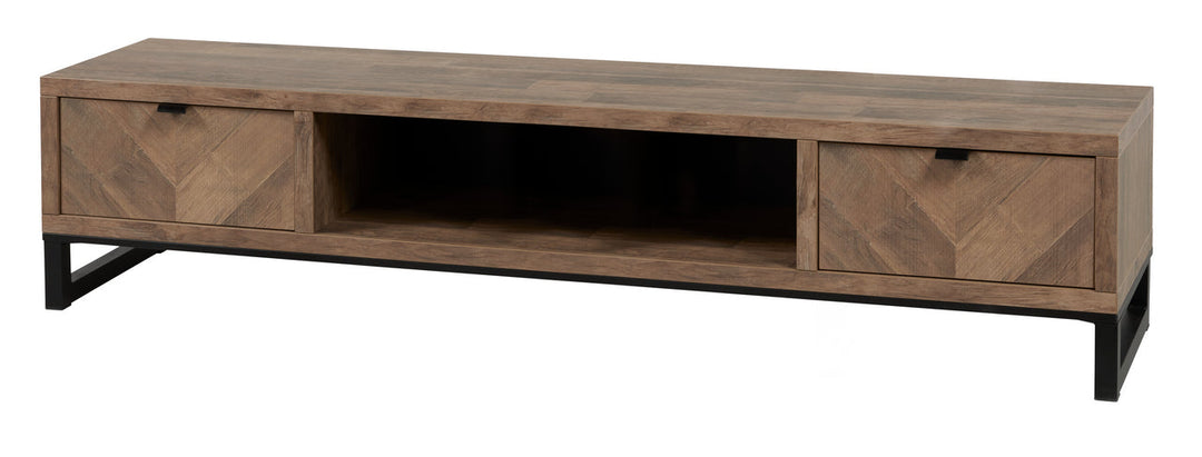 Meubar - TV-meubel  Jaipur  - TV8 - K671V - Old teak (Fishbone doors)/Matt Black - 207x48x50cm