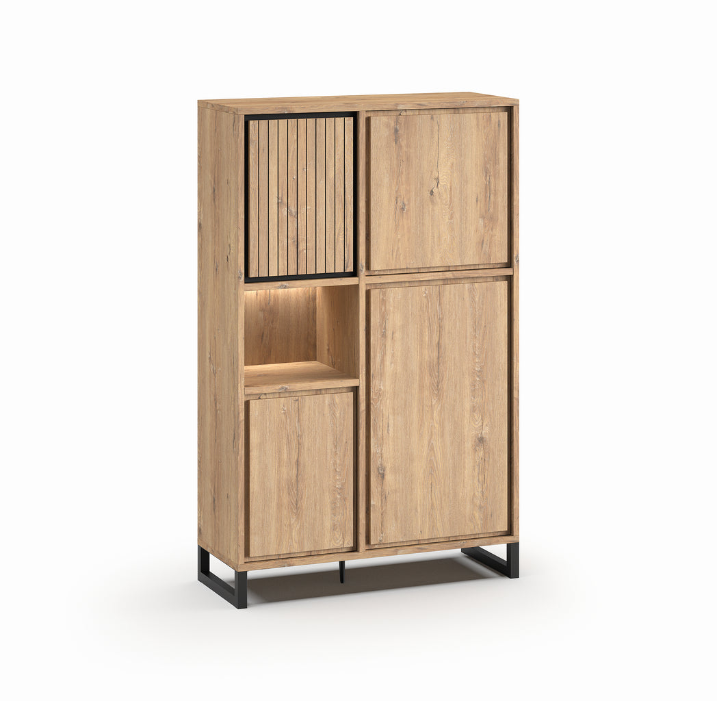 Meubar - Vitrine  Kano  - BAR6 - K545BL - Millenium oak nature/Elegant black - 127x202x49cm