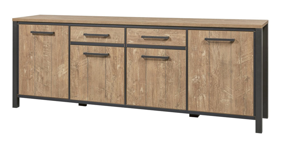 Meubar - Dressoir Lovina - DR6 - K661 - Oranje Teakhout/Zwart - 240x89x50cm