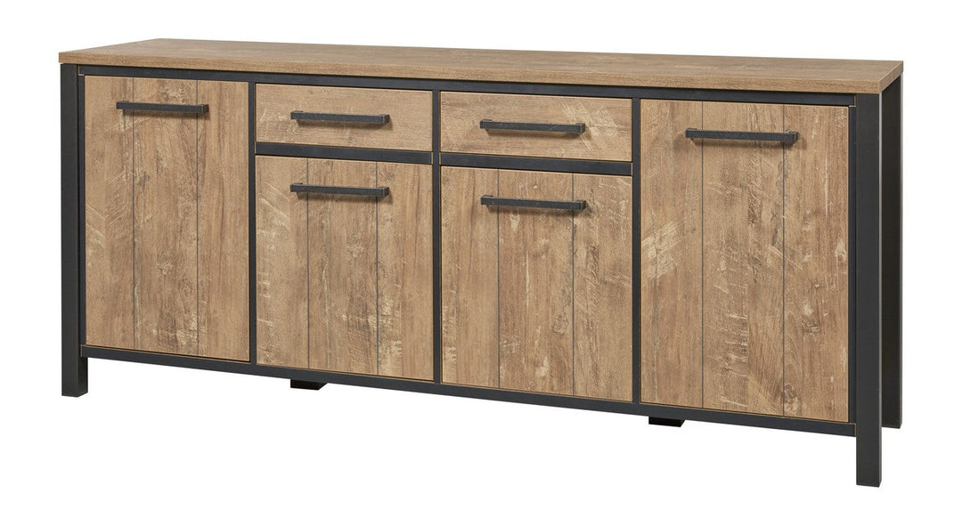 Meubar - Dressoir Lovina - DR7 - K661 - Oranje Teakhout/Zwart - 207x89x50cm