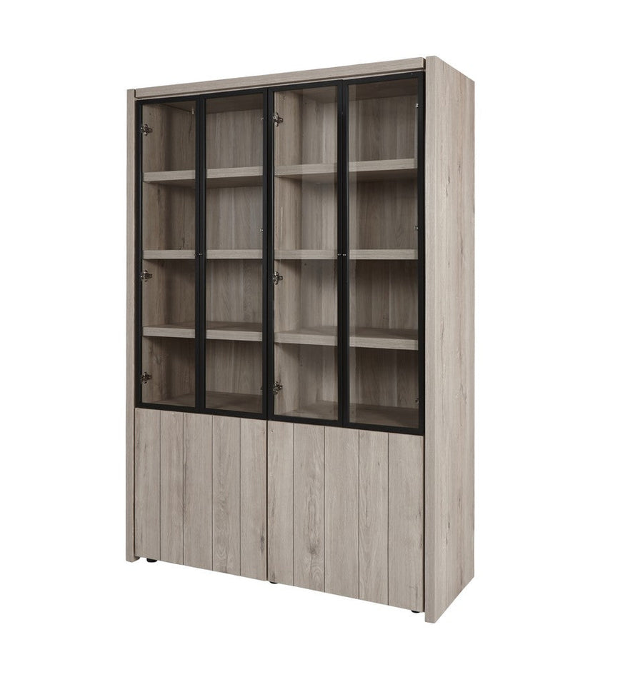 Evan - Vitrine Lucca - V1 - K541 - Millenium eik licht grijs/Zwart - 140x205x50cm