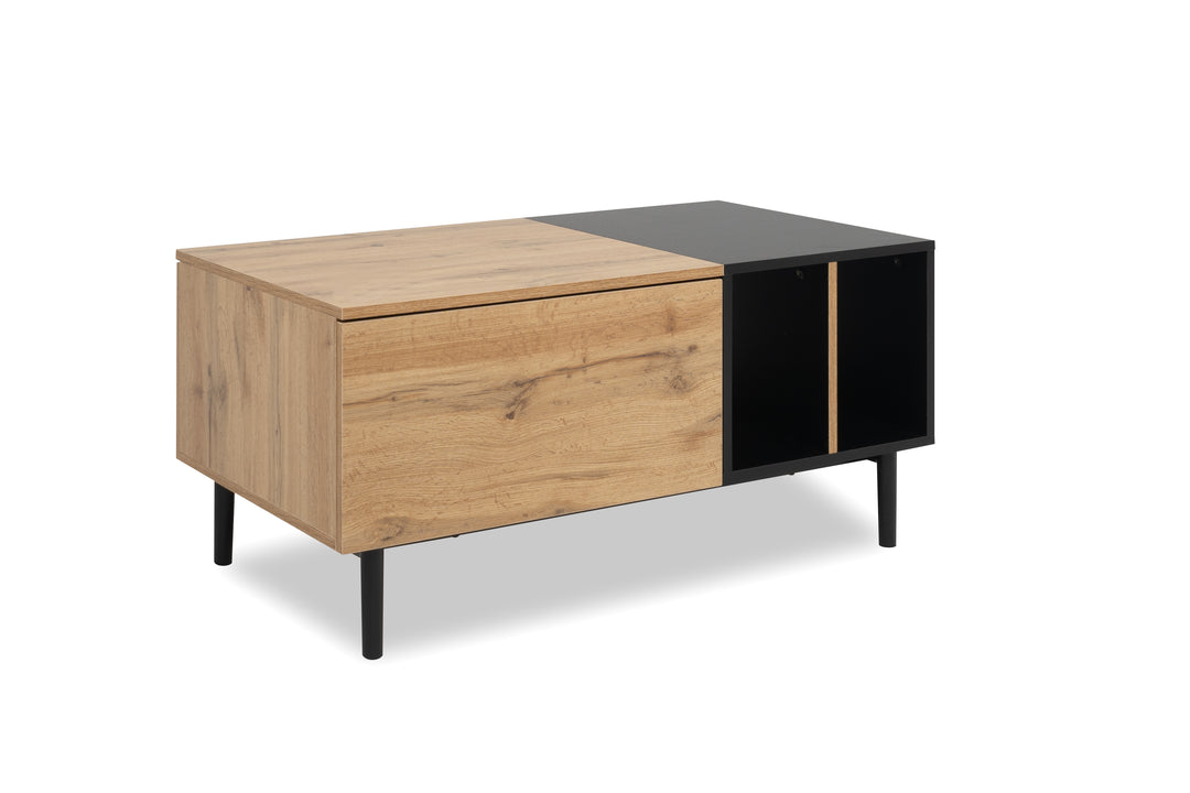 FIN - Table basse Lona 55 - Coloris Chêne avec Accent Noir - 100x55xH47cm