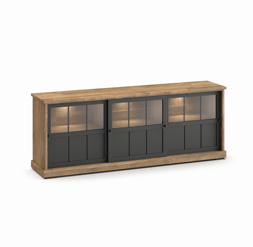 Evan - Dressoir Patio - DR1GL - K674 - Oude teak/Zwart - 233x88x50cm