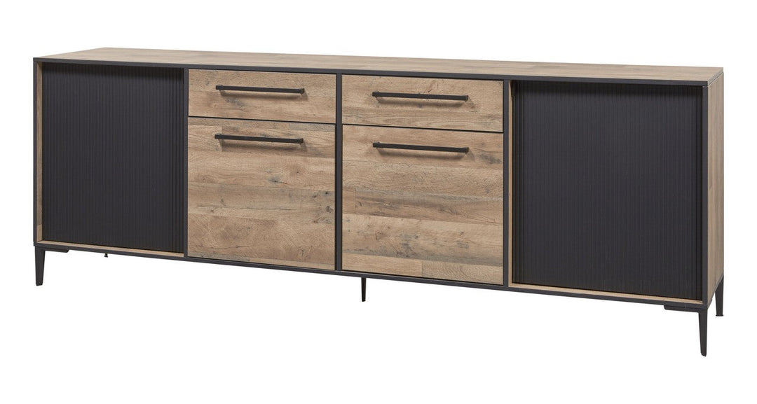 Evan - Dressoir Perugia - DR1 - K632 - Natuurlijke parketlook/Zwart - 246x86x50cm