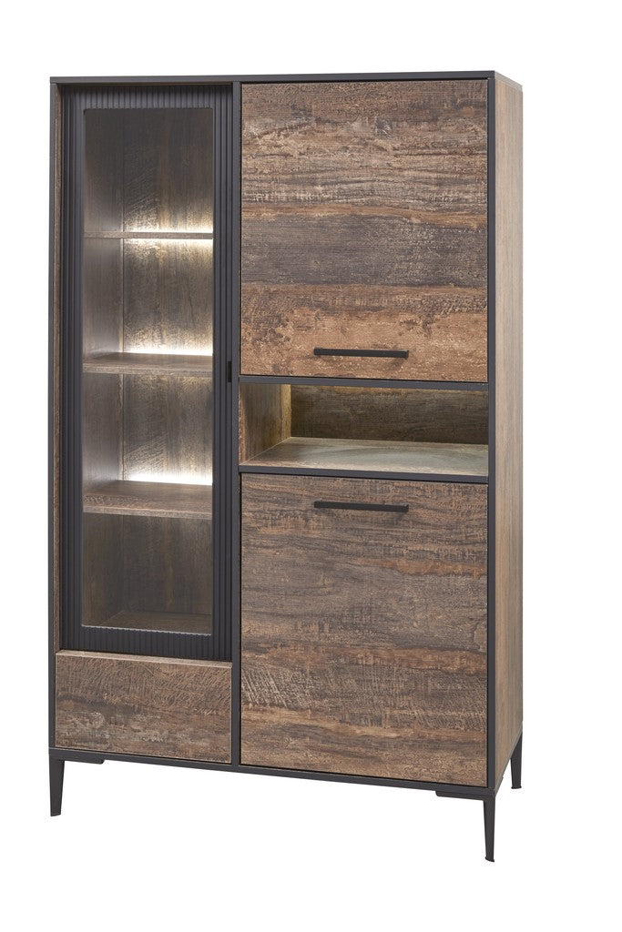 Evan - Vitrine Perugia - V1 - K647 - Donker scheepshout/Zwart - 106x177x50cm