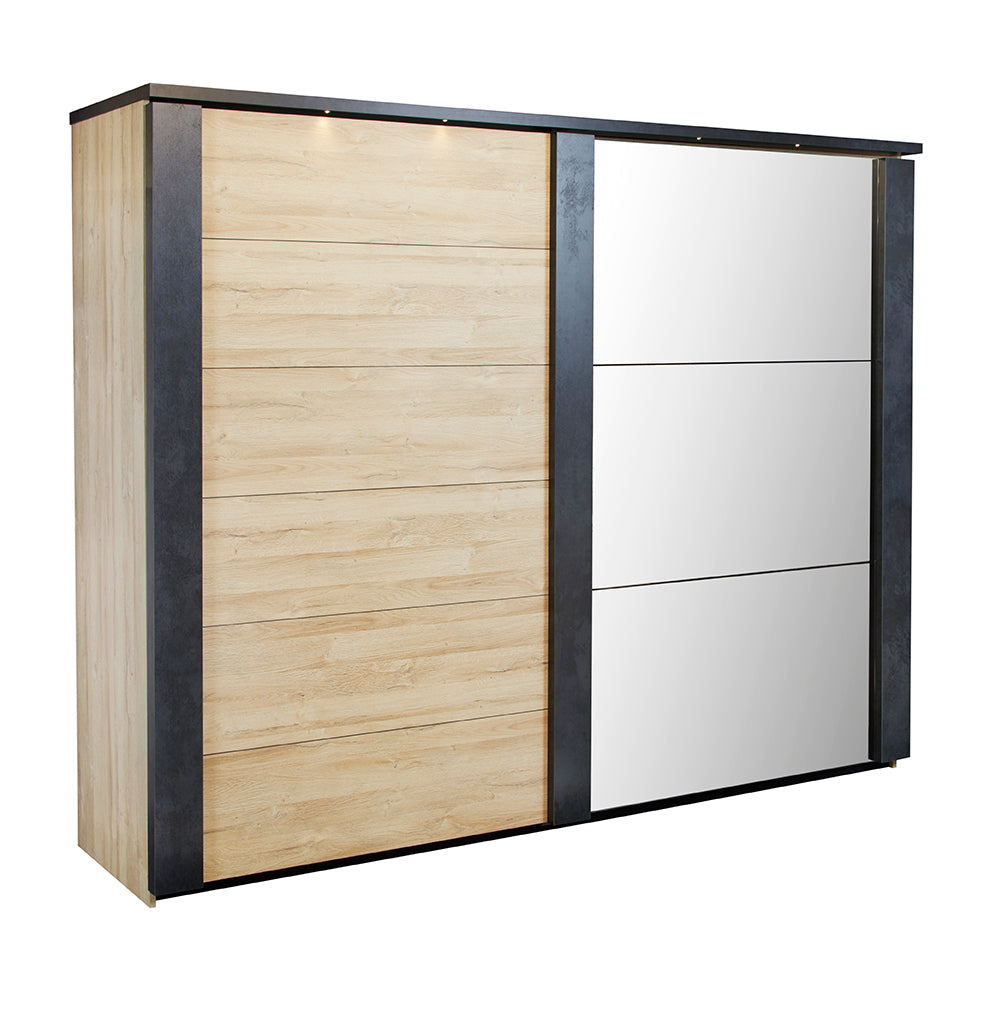 GBO - Kleerkast 2 schuifdeuren Phaedra - French oak/ Nox  - 217x221x62cm