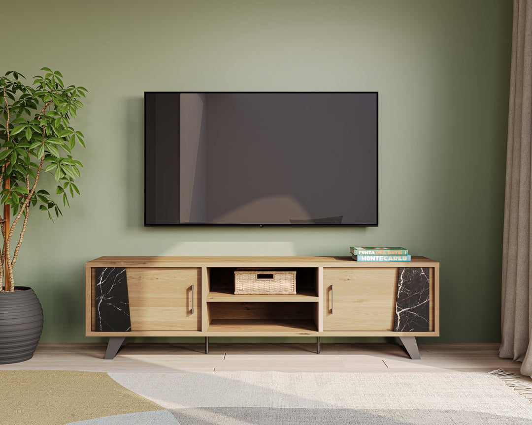 Evan - TV-Meubel Richard - LB2 - K545ZEB - Millenium natuur eik/Zebra marmer - 215x60x49cm