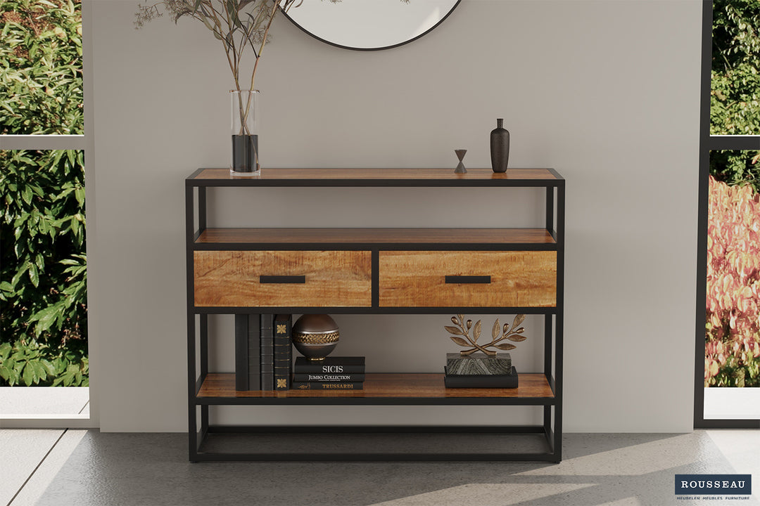 Rousseau - Console Madeira met 2 lades en legger Mango hout - 76x100x36 cm