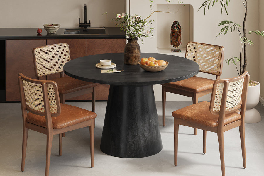 Rousseau - Tafel Tommy 130 cm Rond Mango hout Zwart - 77x130x100cm