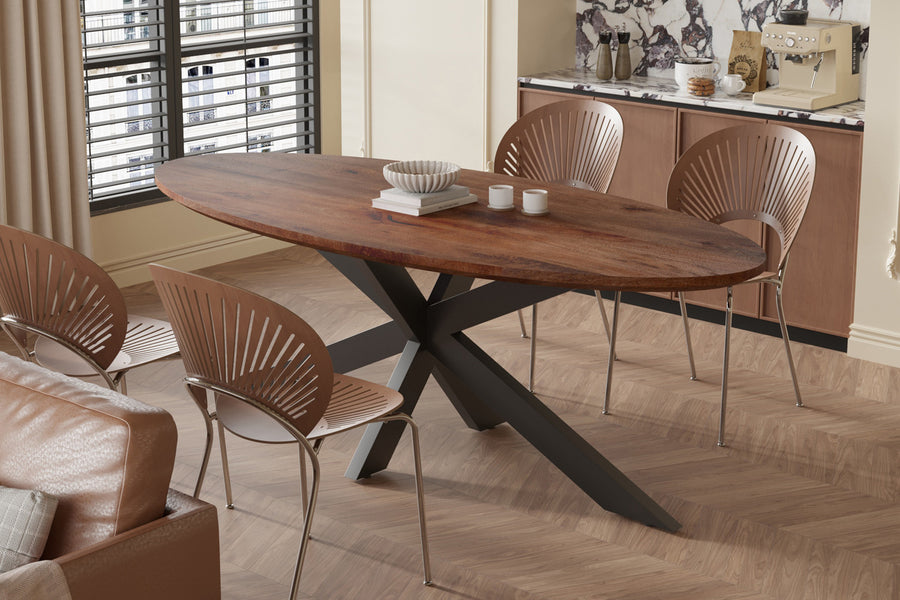 Rousseau - Tafel Tommy 220x100 cm Ovaal Spider-Poot Mango hout Bruin - 77x220x100cm