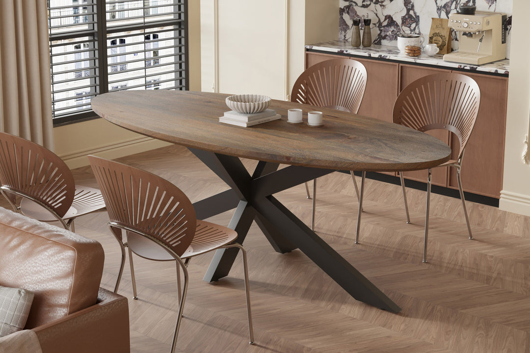 Rousseau - Tafel Tommy 220x100 cm Ovaal Spider-Poot Mango hout Tabaco - 77x220x100cm