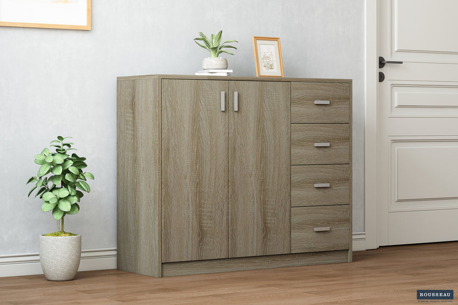 Rousseau - Commode Space 2 deuren 4 laden Sonoma - 84x106x36 cm