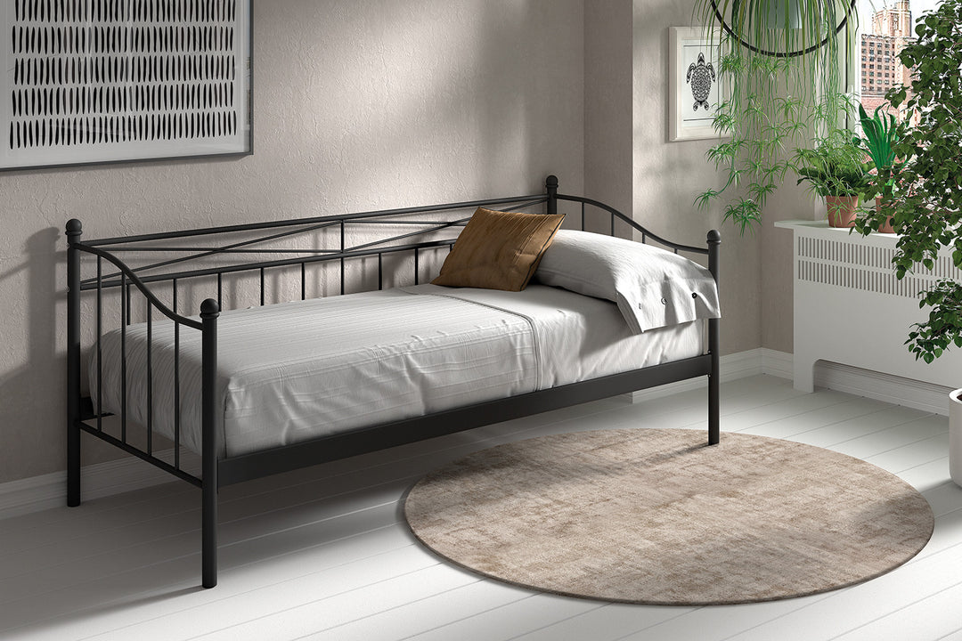 Rousseau - Bed Sablo 90x200 met lattenbodem Zwart - 92x95x208 cm