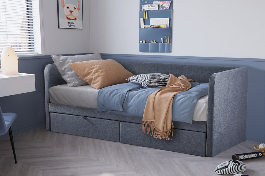 Rousseau - PROMO - Bed Parma 90x200 met lattenbodem Grijs - 92x150x218 cm