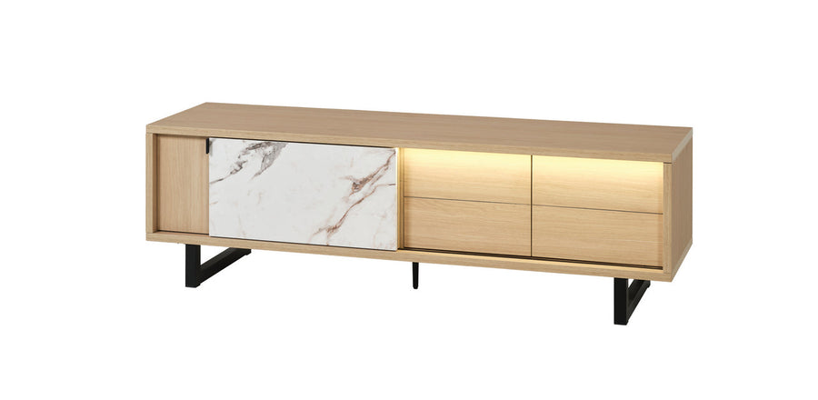 Evan - TV-Meubel Toscano - LB3 - K725CAL - Elegante eik/Calacatta wit - 180x55x50cm