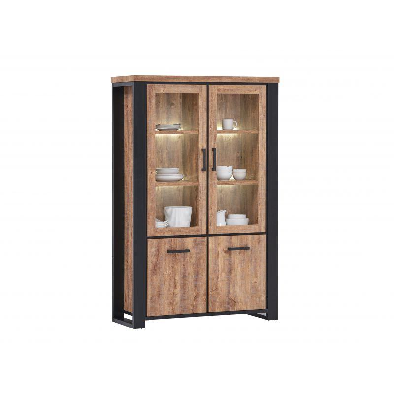 TYC - Vitrine Orly - Chêne Industriel - Éclairage LED inclus - 126x195x45cm