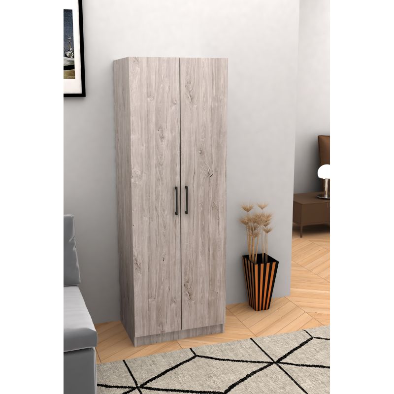 Armoire Malli - 2 Portes Tournantes - Gris/Chêne - 60x180x40cm