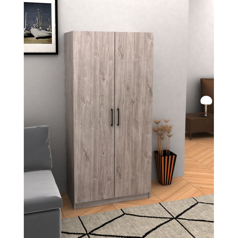 Armoire Malli - 2 Portes Tournantes - Chêne Gris - 80x180x40cm