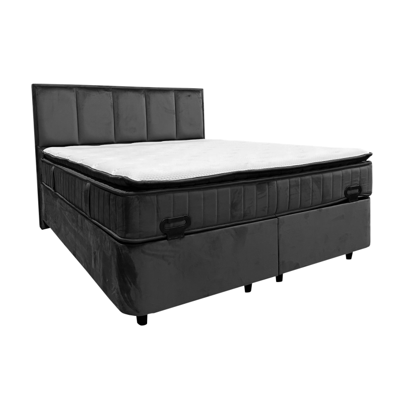 2BM - Boxspring Alexia - Tissu - Noir - 160x120x200cm