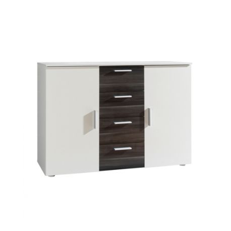 Commode Vera - 2 portes et 4 tiroirs - Blanc/Noir - 132x92x38cm