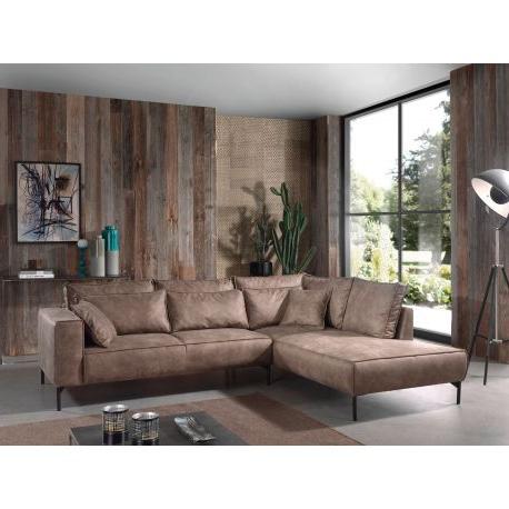 MLM - Canapé d'angle Kobe - Droite - Tissu - Marron - 272x92x222cm