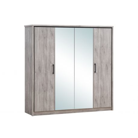 TYC - Armoire Olympia - 4 portes battantes - Chêne Gris - 214x208x55cm