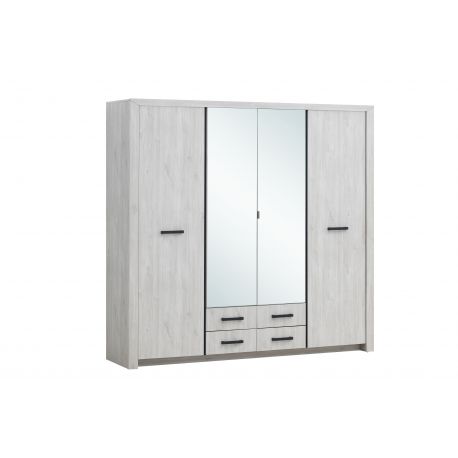 TYC - Armoire Ozark - 4 portes battantes - Chêne Blanc - 218x208x55cm