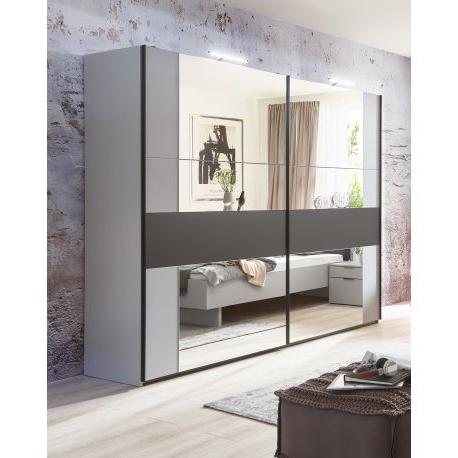 Wimex - Armoire Tokyo - Portes coulissantes - Blanc/Gris/Miroir - 300x218x65cm