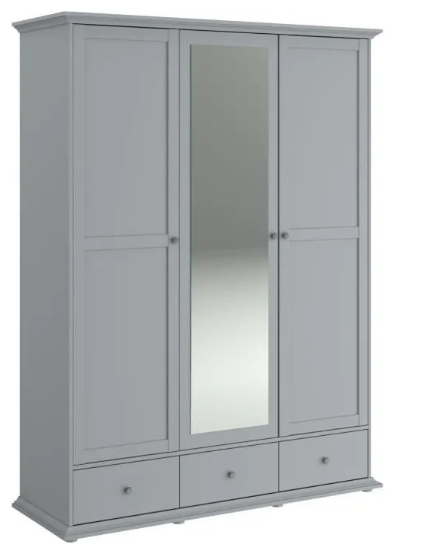 Armoire Margaux - Gris - Miroir - 3 Tiroirs - 152x53x202cm