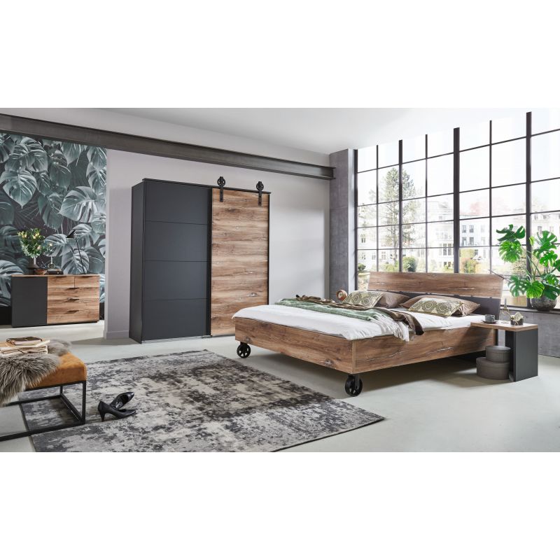 Chambre Richmond - Chêne Foncé/Gris - ensemble 4 mcx